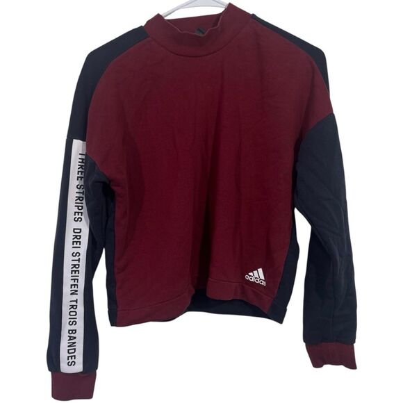 Adidas Blue & Red Graphic Long Sleeve Cropped Sweatshirt - Picture 1 of 4